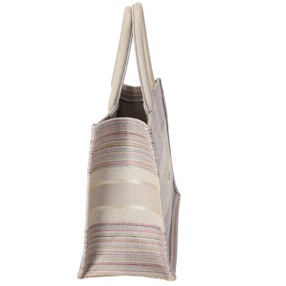Christian Dior Medium Book Tote Canvas Embroidered Stripes Beige Multicolor - Picture 5 of 9